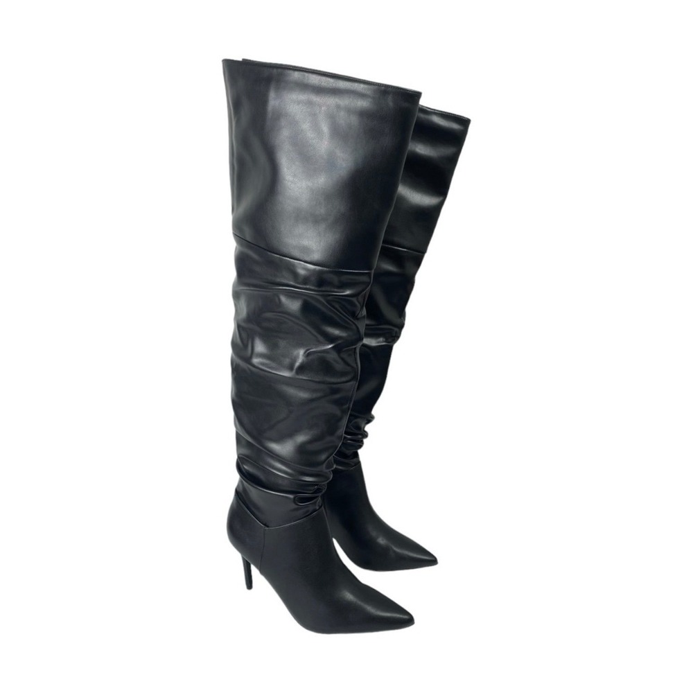 ShoeDazzle Shona Black Over The Knee Heeled Boots Slouchy‎ Pointed Toe Size 7.5